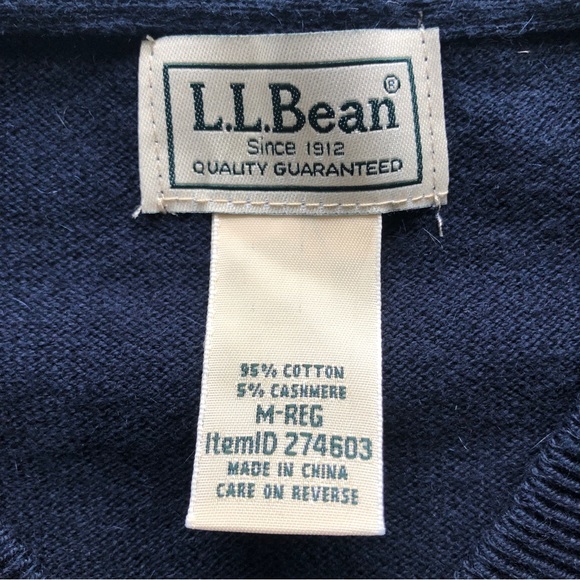 L.L. Bean Men’s Navy Blue Cotton Cashmere V-Neck Knit Sweater M Medium - Picture 9 of 12